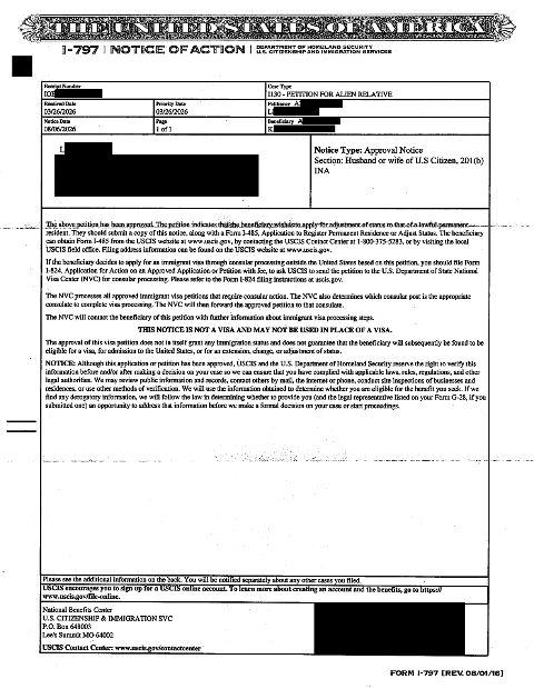 I-130 marriage petition approved